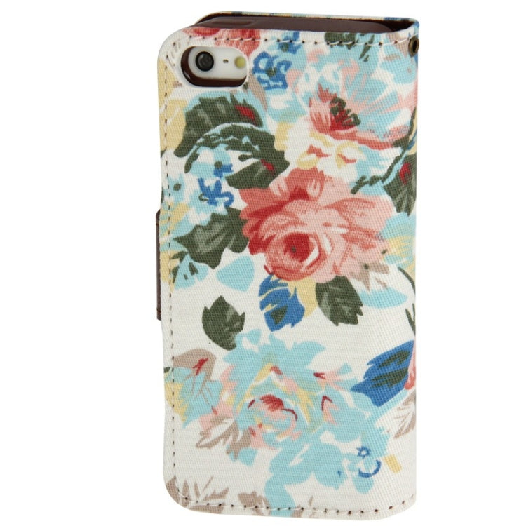 Denim Texture Peony Pattern Horizontal Flip Leather Case with Holder & Credit Card Slots for iPhone 5 & 5s & SE & SE (White)