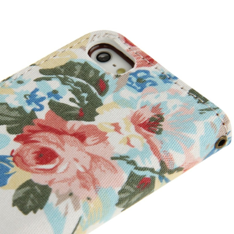 Denim Texture Peony Pattern Horizontal Flip Leather Case with Holder & Credit Card Slots for iPhone 5 & 5s & SE & SE (White)