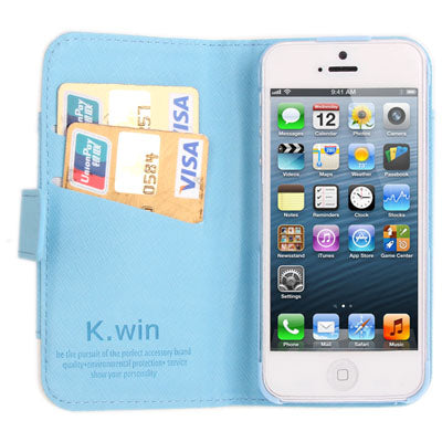 Level Open Leather Case with Holder & Credit Card Slots for iPhone 5