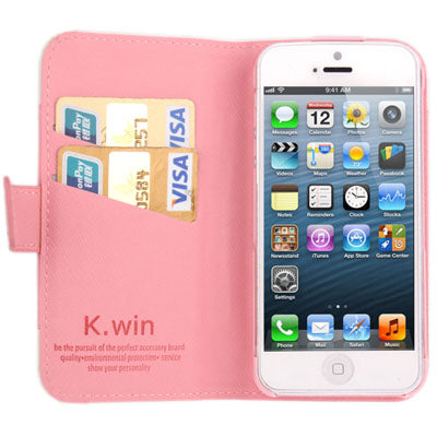 Level Open Leather Case with Holder & Credit Card Slots for iPhone 5