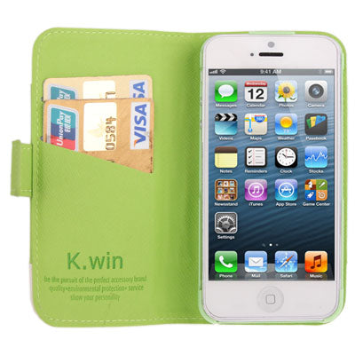 Level Open Leather Case with Holder & Credit Card Slots for iPhone 5