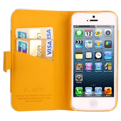 Level Open Leather Case with Holder & Credit Card Slots for iPhone 5