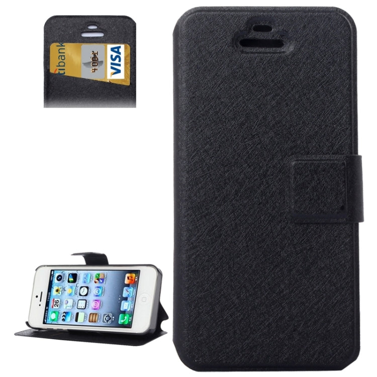 Silk Texture Leather Case with Credit Card Slot & Holder for iPhone 5 & 5