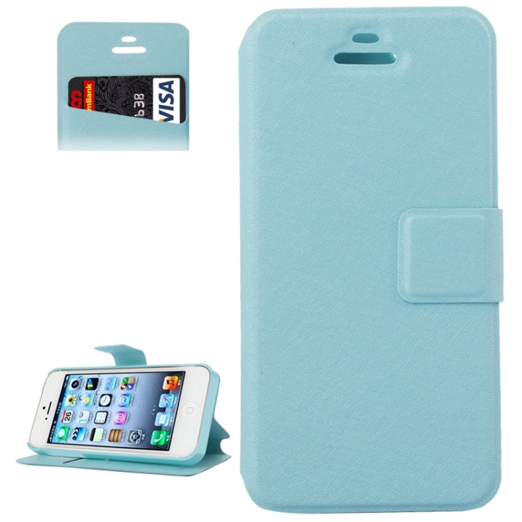 Silk Texture Leather Case with Credit Card Slot & Holder for iPhone 5 & 5