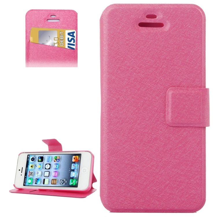 Silk Texture Leather Case with Credit Card Slot & Holder for iPhone 5 & 5