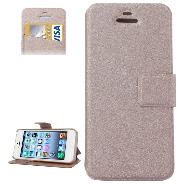 Silk Texture Leather Case with Credit Card Slot & Holder for iPhone 5 & 5