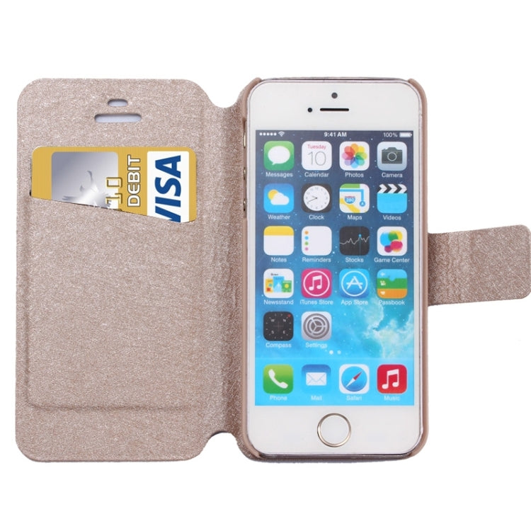Silk Texture Leather Case with Credit Card Slot & Holder for iPhone 5 & 5