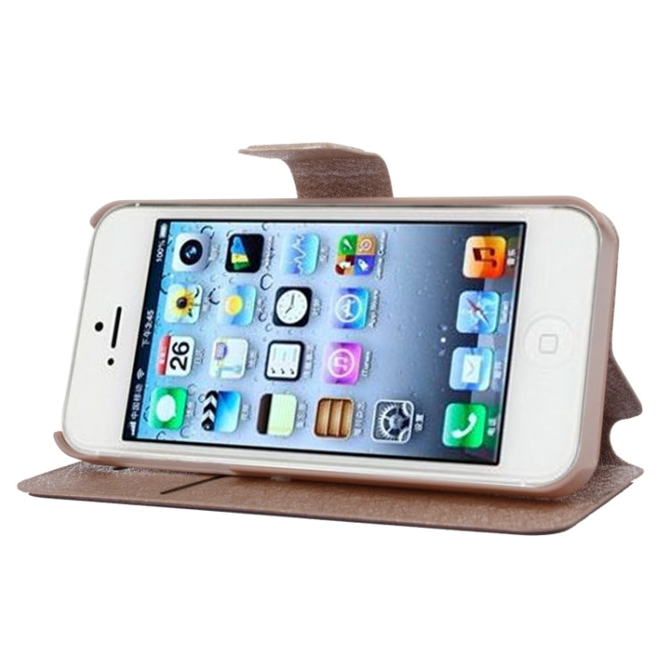 Silk Texture Leather Case with Credit Card Slot & Holder for iPhone 5 & 5