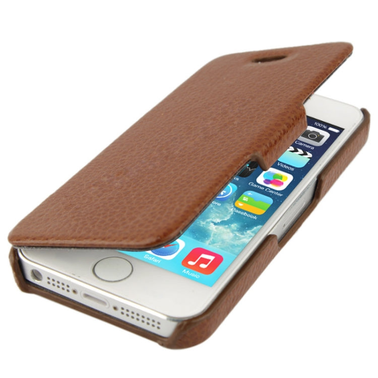 Thermal Styling Litchi Texture Flip Top-grain Genuine Leather Case for iPhone 5 & 5s & SE & SE