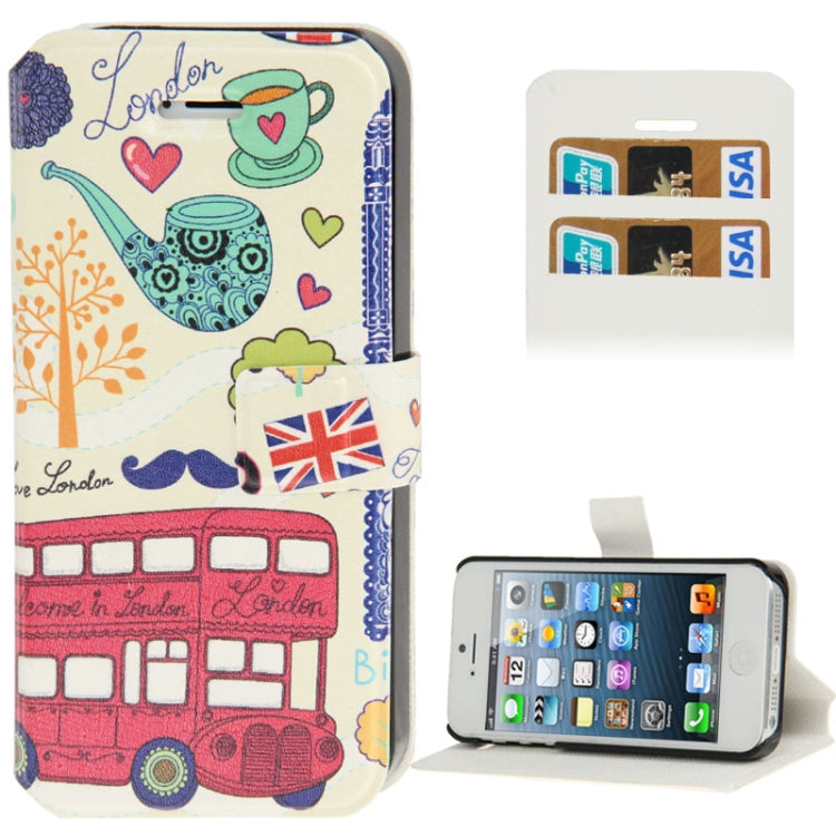 London Red Bus Pattern Leather Case with Credit Card Slot & Holder for iPhone 5 & 5s & SE & SE