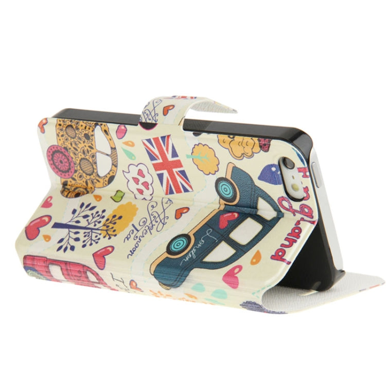 London Red Bus Pattern Leather Case with Credit Card Slot & Holder for iPhone 5 & 5s & SE & SE