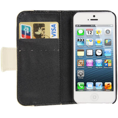 Diamond Encrusted Litchi Texture Horizontal Flip Leather Case with Credit Card Slots for iPhone 5 & 5S