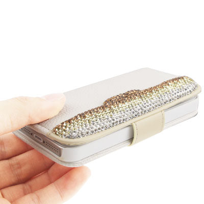 Diamond Encrusted Litchi Texture Horizontal Flip Leather Case with Credit Card Slots for iPhone 5 & 5S