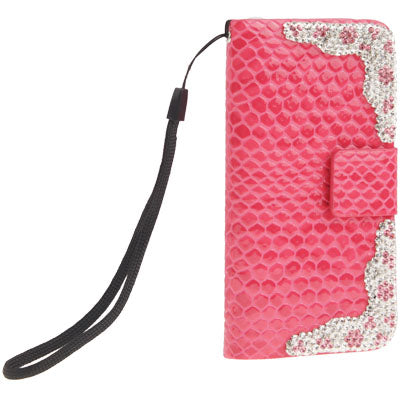 Diamond Encrusted Snakeskin Texture Horizontal Flip Leather Case with Credit Card Slots for iPhone 5 & 5S