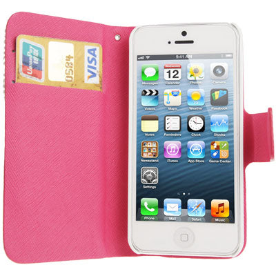 Diamond Encrusted Snakeskin Texture Horizontal Flip Leather Case with Credit Card Slots for iPhone 5 & 5S