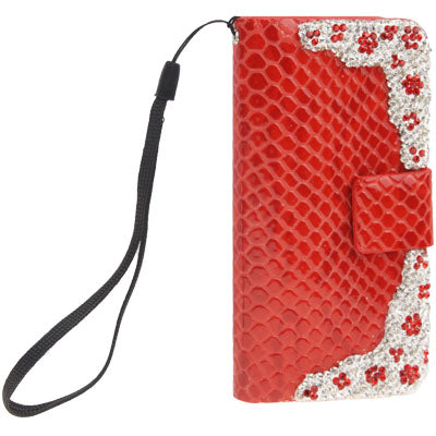 Diamond Encrusted Snakeskin Texture Horizontal Flip Leather Case with Credit Card Slots for iPhone 5 & 5S