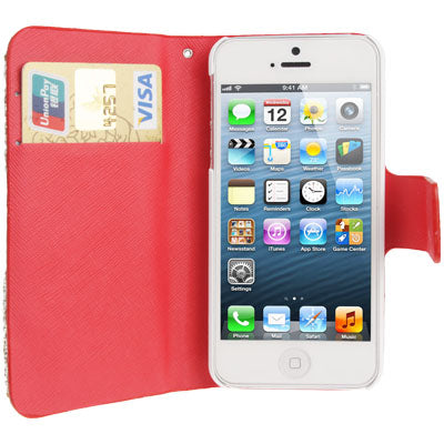 Diamond Encrusted Snakeskin Texture Horizontal Flip Leather Case with Credit Card Slots for iPhone 5 & 5S