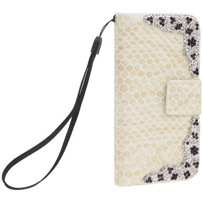 Diamond Encrusted Snakeskin Texture Horizontal Flip Leather Case with Credit Card Slots for iPhone 5 & 5S