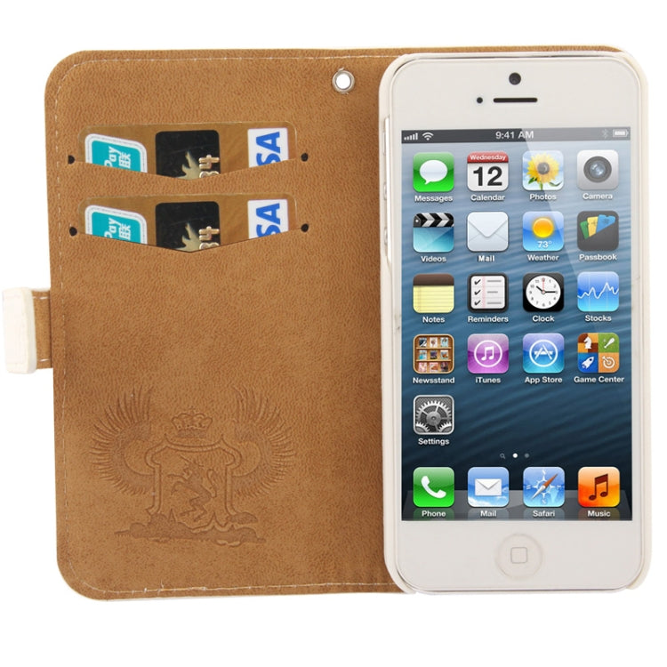 Golden Rivet Litchi Texture Horizontal Flip Leather Case with Credit Card Slots & Holder & Lanyard for iPhone 5 & 5s & SE & SE
