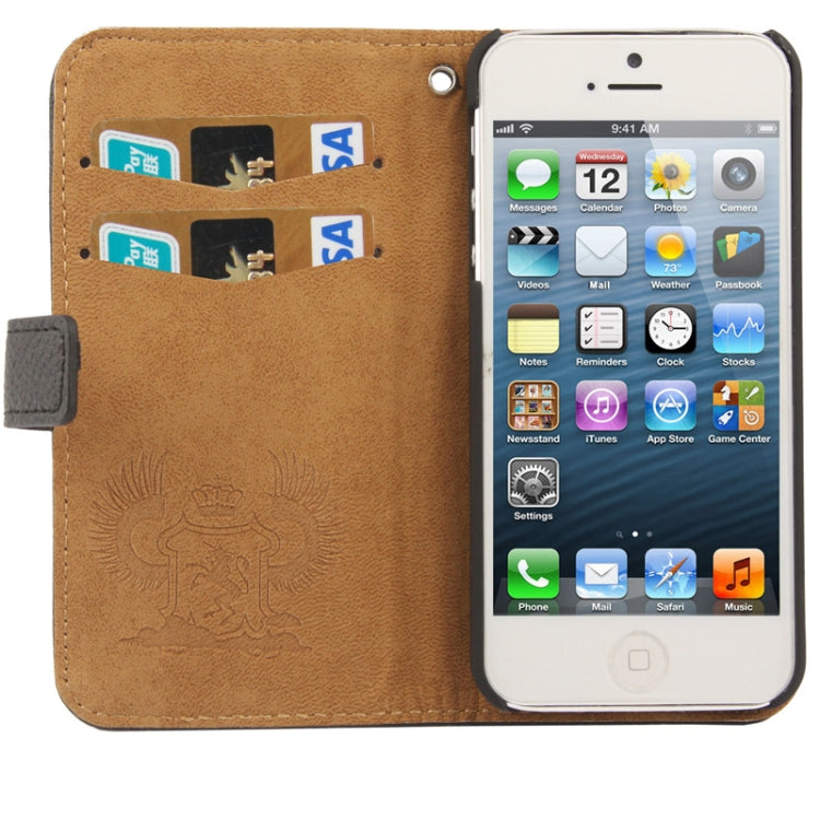 Golden Rivet Litchi Texture Horizontal Flip Leather Case with Credit Card Slots & Holder & Lanyard for iPhone 5 & 5s & SE & SE