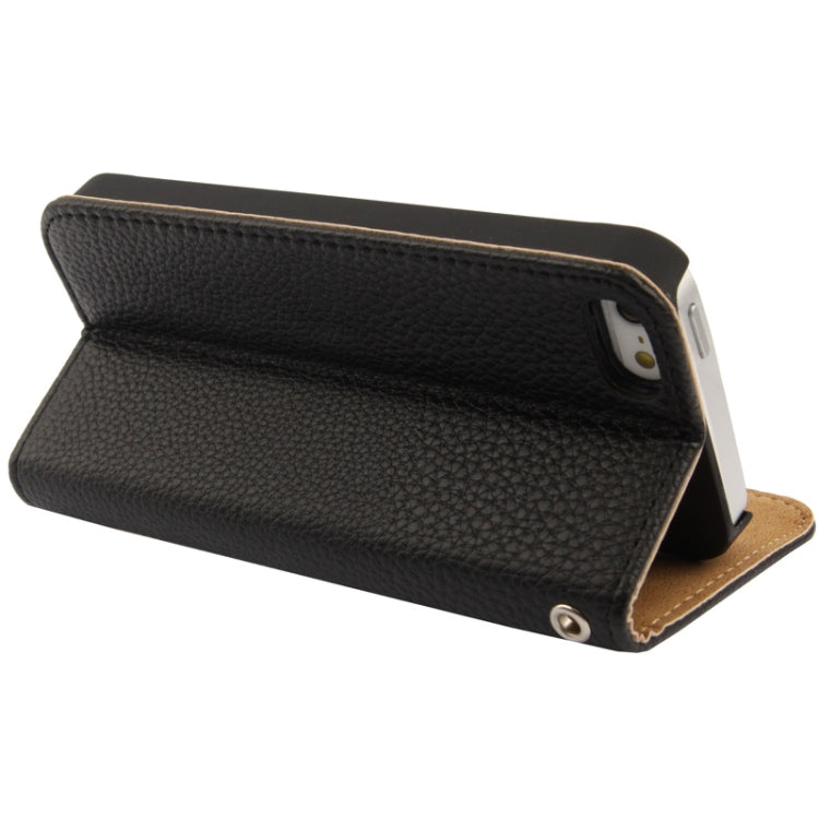 Golden Rivet Litchi Texture Horizontal Flip Leather Case with Credit Card Slots & Holder & Lanyard for iPhone 5 & 5s & SE & SE