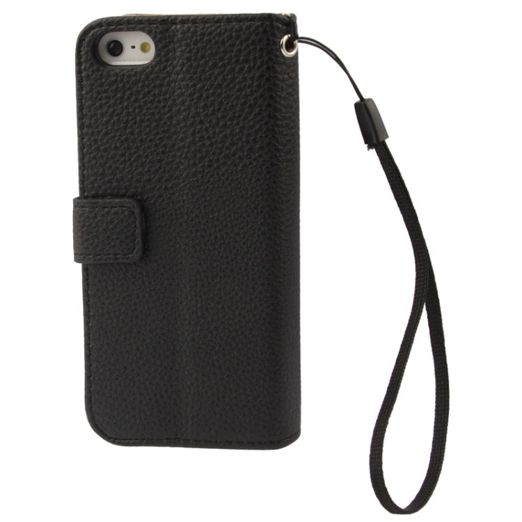 Golden Rivet Litchi Texture Horizontal Flip Leather Case with Credit Card Slots & Holder & Lanyard for iPhone 5 & 5s & SE & SE