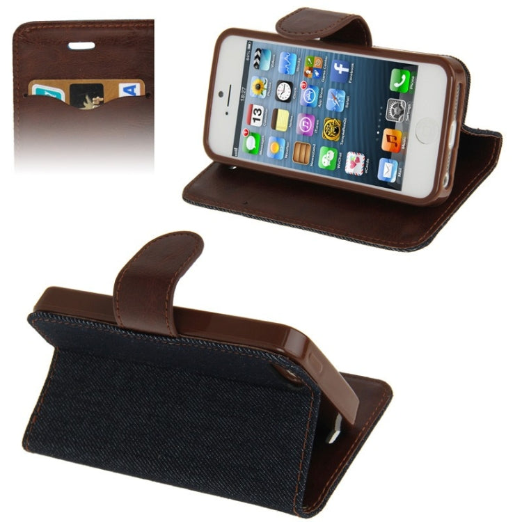 Denim Texture Horizontal Flip Leather Case with Holder & Credit Card Slots for iPhone 5 & 5s & SE & SE