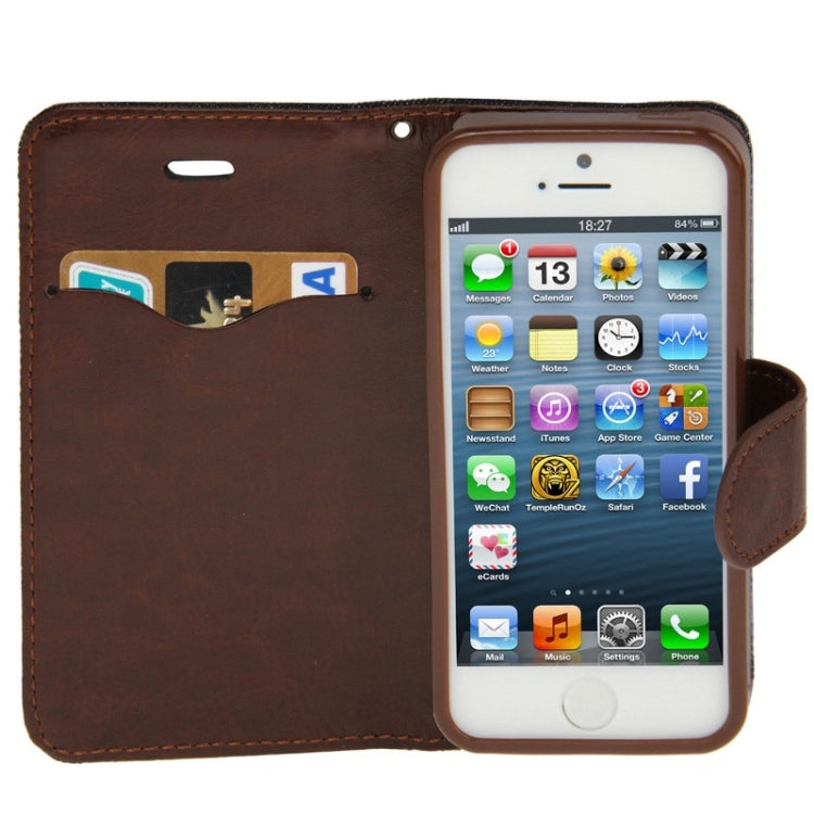 Denim Texture Horizontal Flip Leather Case with Holder & Credit Card Slots for iPhone 5 & 5s & SE & SE