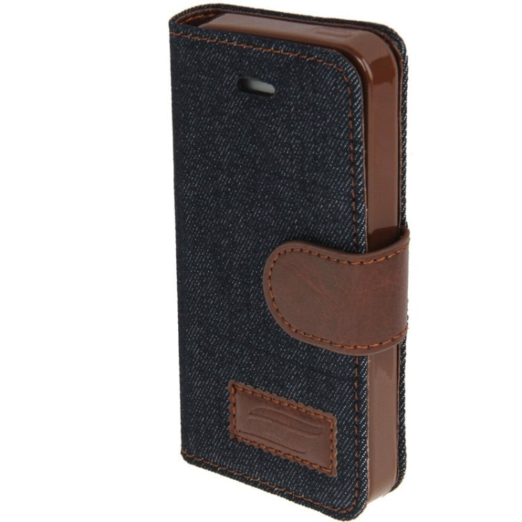 Denim Texture Horizontal Flip Leather Case with Holder & Credit Card Slots for iPhone 5 & 5s & SE & SE