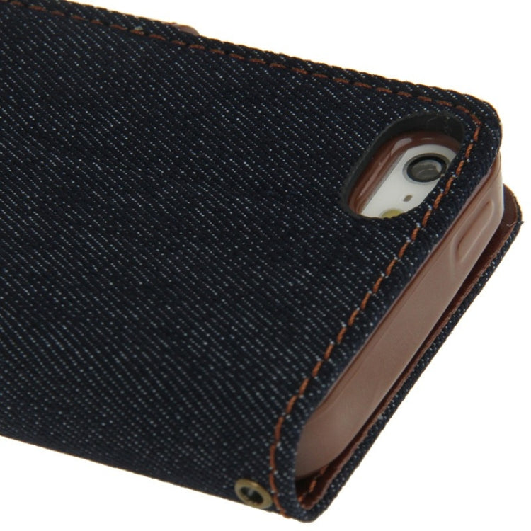 Denim Texture Horizontal Flip Leather Case with Holder & Credit Card Slots for iPhone 5 & 5s & SE & SE