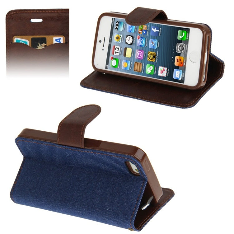 Denim Texture Horizontal Flip Leather Case with Holder & Credit Card Slots for iPhone 5 & 5s & SE & SE