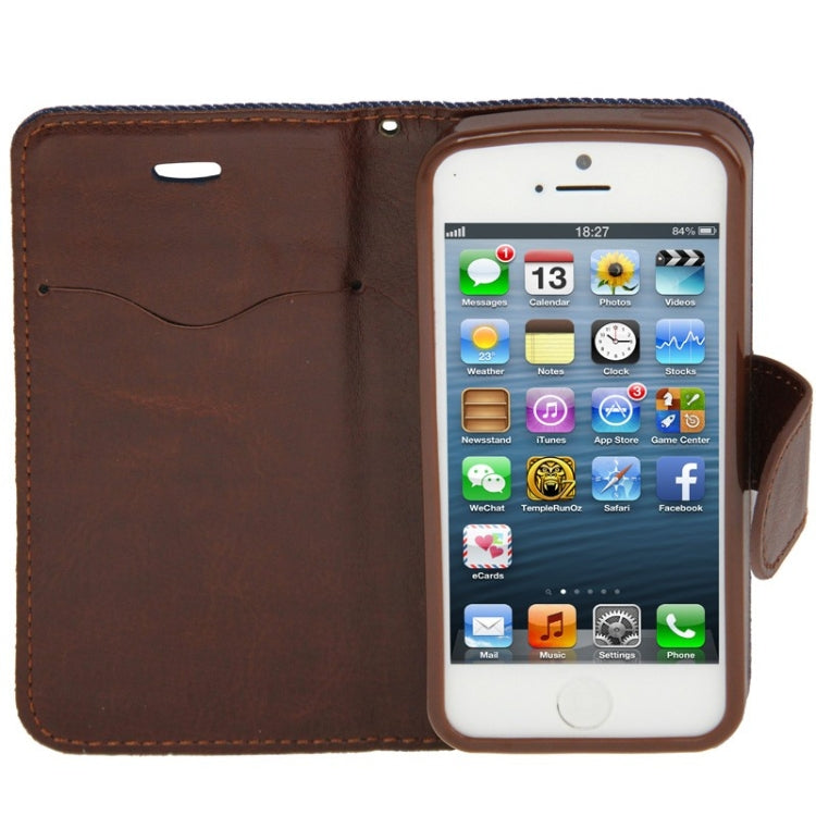 Denim Texture Horizontal Flip Leather Case with Holder & Credit Card Slots for iPhone 5 & 5s & SE & SE