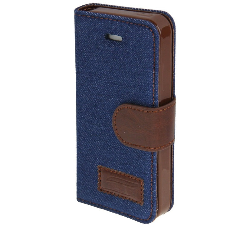 Denim Texture Horizontal Flip Leather Case with Holder & Credit Card Slots for iPhone 5 & 5s & SE & SE