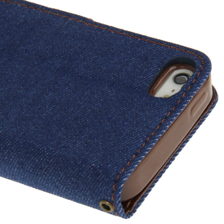 Denim Texture Horizontal Flip Leather Case with Holder & Credit Card Slots for iPhone 5 & 5s & SE & SE