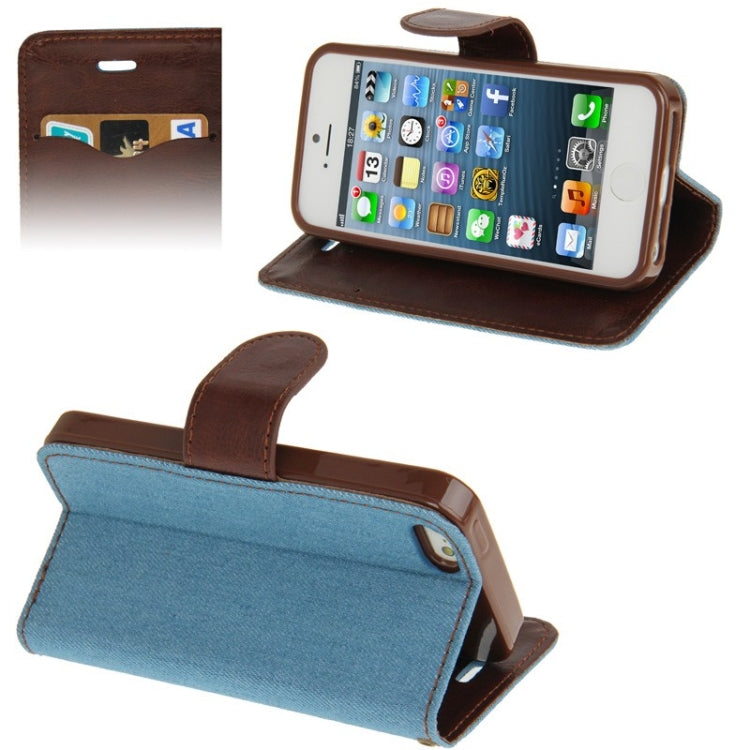 Denim Texture Horizontal Flip Leather Case with Holder & Credit Card Slots for iPhone 5 & 5s & SE & SE