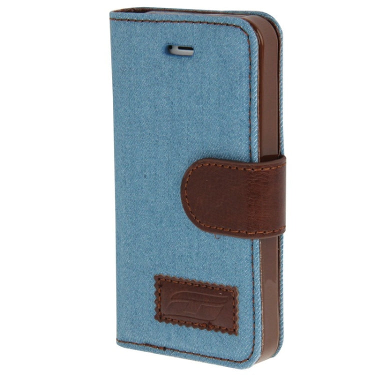 Denim Texture Horizontal Flip Leather Case with Holder & Credit Card Slots for iPhone 5 & 5s & SE & SE