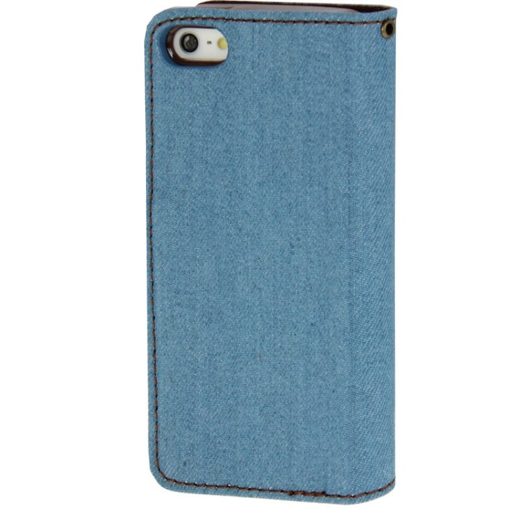 Denim Texture Horizontal Flip Leather Case with Holder & Credit Card Slots for iPhone 5 & 5s & SE & SE