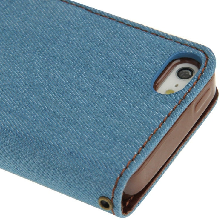 Denim Texture Horizontal Flip Leather Case with Holder & Credit Card Slots for iPhone 5 & 5s & SE & SE