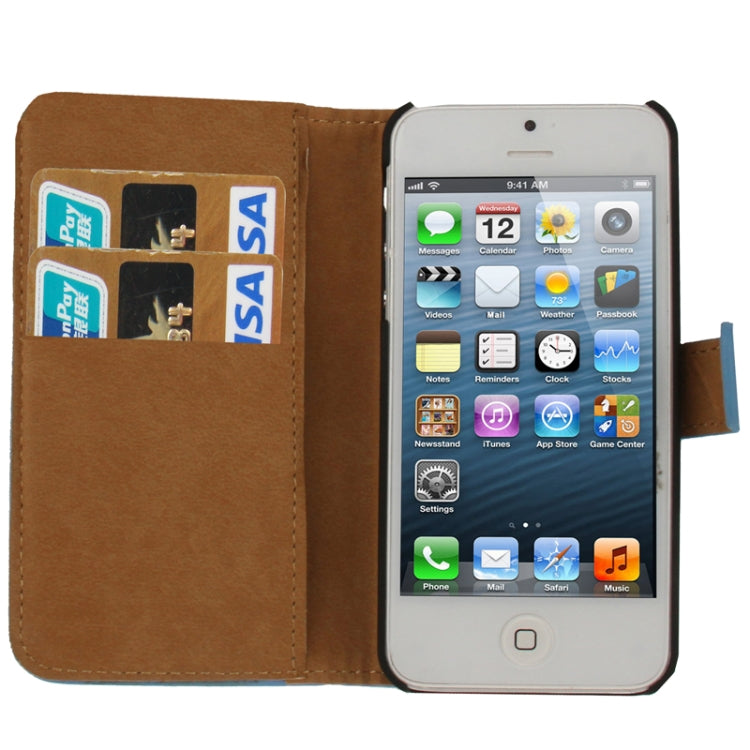 Economic Durable Genuine Leather Case with Credit Card Slots & Holder for iPhone 5 & 5S(Blue)