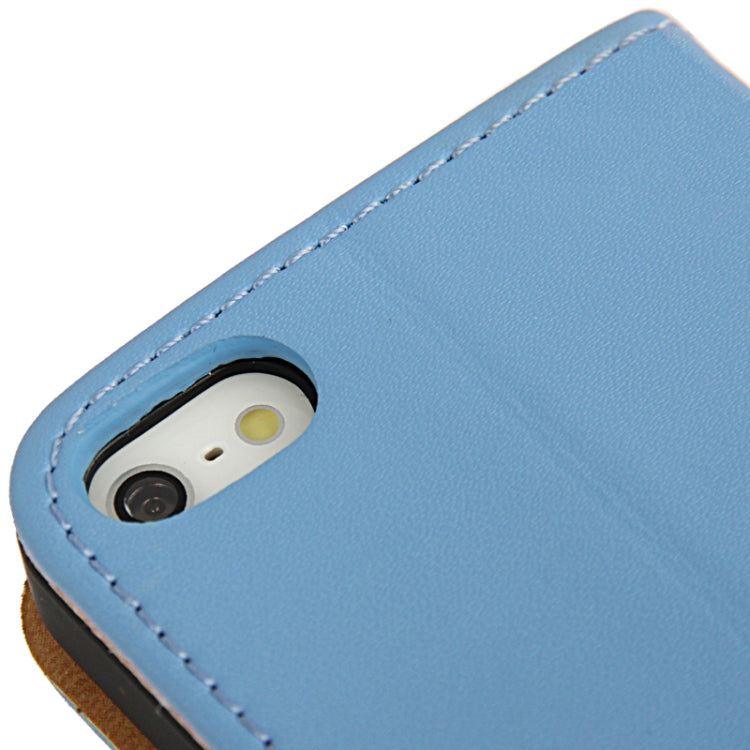 Economic Durable Genuine Leather Case with Credit Card Slots & Holder for iPhone 5 & 5S(Blue)