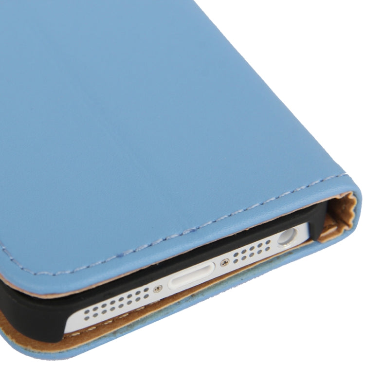 Economic Durable Genuine Leather Case with Credit Card Slots & Holder for iPhone 5 & 5S(Blue)