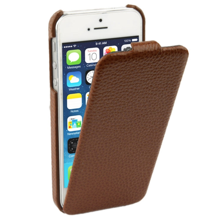 Thermal Styling Litchi Texture Vertical Flip Top-grain Genuine Leather Case for iPhone 5 & 5s & SE & SE