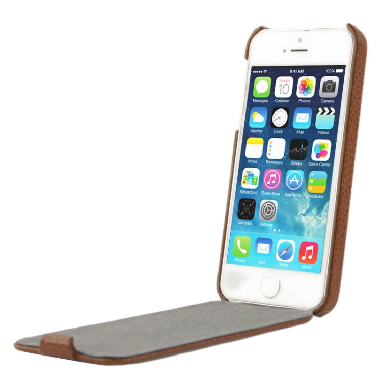 Thermal Styling Litchi Texture Vertical Flip Top-grain Genuine Leather Case for iPhone 5 & 5s & SE & SE