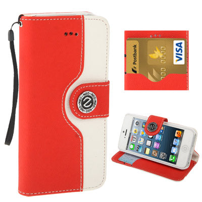 2-color Series  Mouse Texture Flip Leather Case with Credit Card Slots & Lanyard & Holder for iPhone 5 & 5s & SE & SE  (Red)