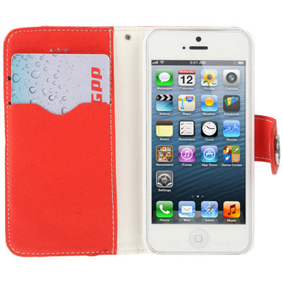 2-color Series  Mouse Texture Flip Leather Case with Credit Card Slots & Lanyard & Holder for iPhone 5 & 5s & SE & SE  (Red)