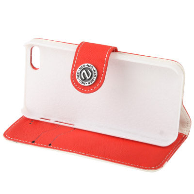2-color Series  Mouse Texture Flip Leather Case with Credit Card Slots & Lanyard & Holder for iPhone 5 & 5s & SE & SE  (Red)