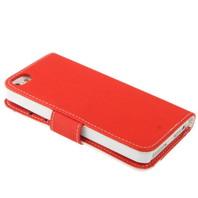 2-color Series  Mouse Texture Flip Leather Case with Credit Card Slots & Lanyard & Holder for iPhone 5 & 5s & SE & SE  (Red)