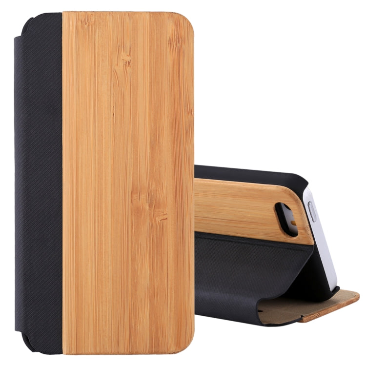 Bamboo Magnet Patch Carbon Fiber Horizontal Flip Leather Case for iPhone 5 & 5S