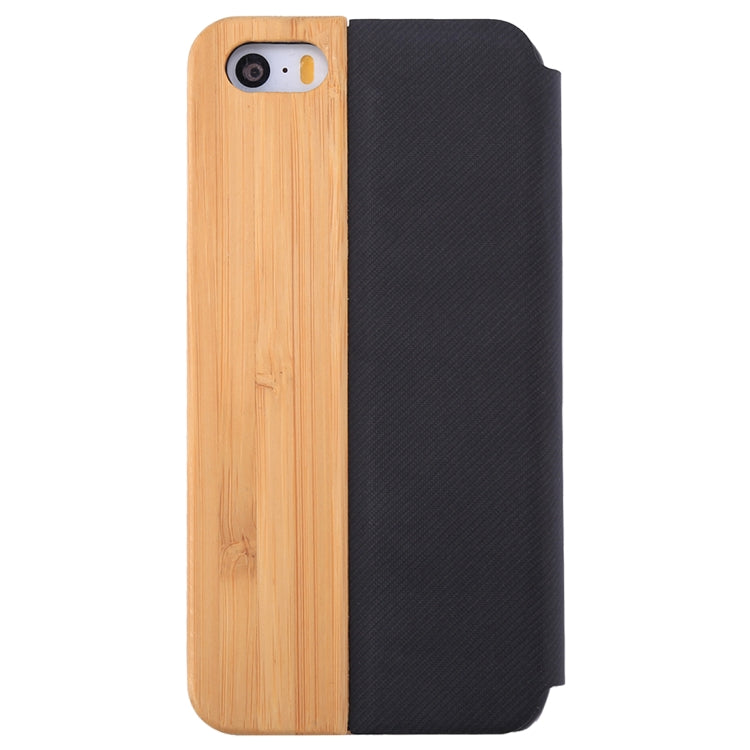 Bamboo Magnet Patch Carbon Fiber Horizontal Flip Leather Case for iPhone 5 & 5S