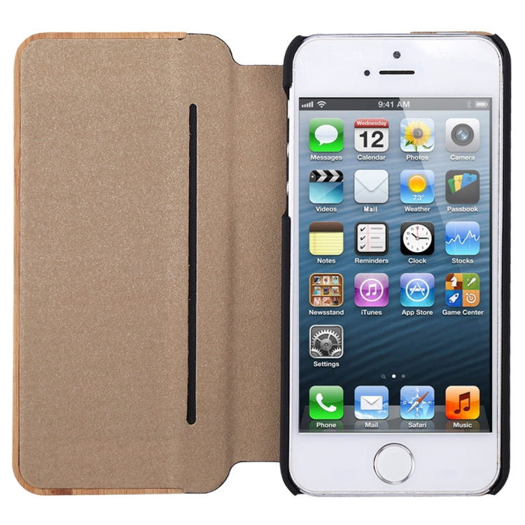 Bamboo Magnet Patch Carbon Fiber Horizontal Flip Leather Case for iPhone 5 & 5S